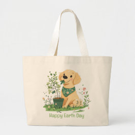 Happy Earth Day Golden Retriever Hondentuin Grote Tote Bag