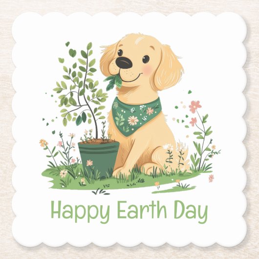Happy Earth Day Golden Retriever Hondentuin Kartonnen Onderzetters (Voorkant)