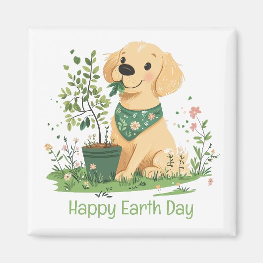 Happy Earth Day Golden Retriever Hondentuin Magneet (Voorkant)