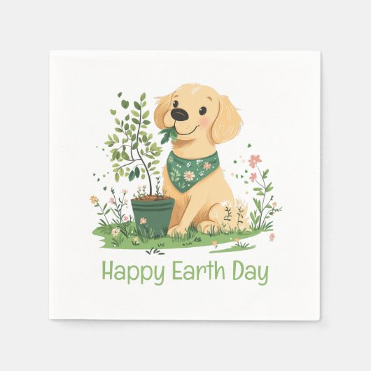 Happy Earth Day Golden Retriever Hondentuin Servet (Voorkant)