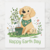 Happy Earth Day Golden Retriever Hondentuin Wijn Etiket (Enkel label)