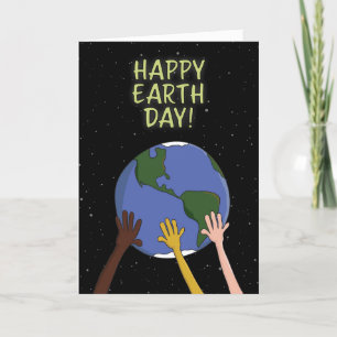 Happy Earth Day Hands Holding Planet in Space Feestdagen Kaart