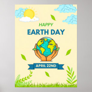 Happy Earth Day Hands Holding Wereldbol 22 april Poster