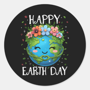 Happy Earth Day Hart Bloemen Earth Day Jongens Vro Ronde Sticker