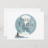 Happy Earth Day Penguin en Planet Briefkaart (Voorkant / Achterkant)