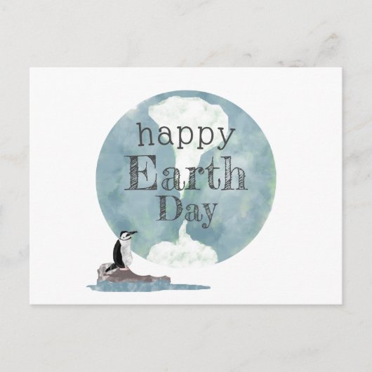 Happy Earth Day Penguin en Planet Briefkaart (Voorkant)