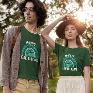 Happy Earth Day Planet met regenboog T-shirt