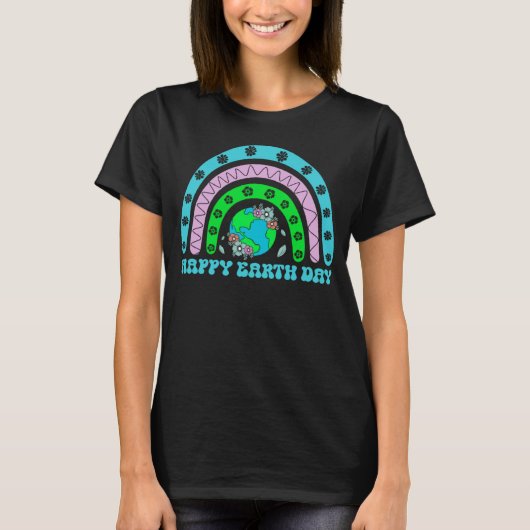 Happy Earth Day Rainbow  Cute Doodle Floral Graphi T-shirt (Voorkant)