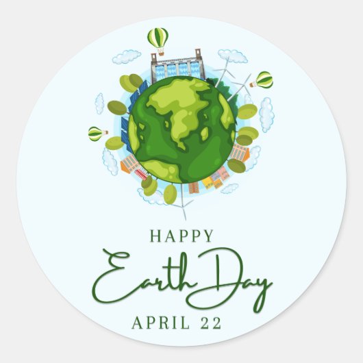 Happy Earth Day Ronde Sticker (Voorkant)