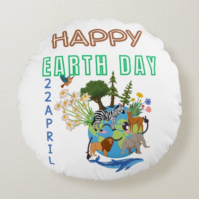 Happy Earth Day Round Pouf Rond Kussen (Voorkant)