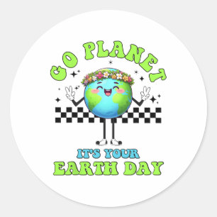 Happy Earth Day Schattigee aarde met bloemenaarde Ronde Sticker