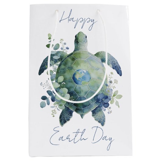 Happy Earth Day Turtle Design Medium Cadeauzakje (Voorkant)