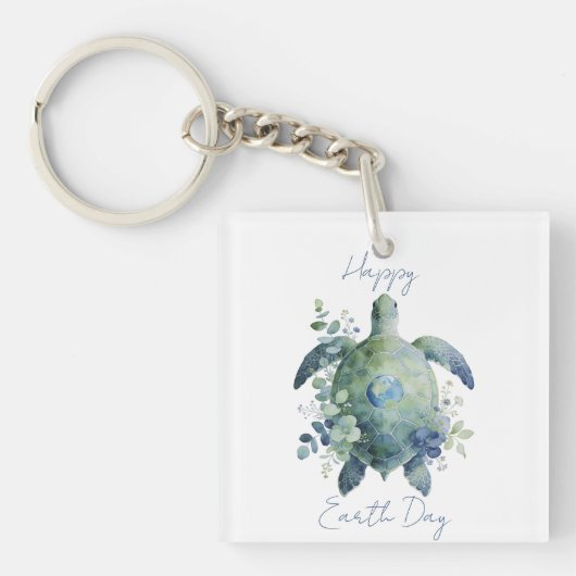Happy Earth Day Turtle Design Sleutelhanger (voorkant)
