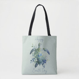 Happy Earth Day Turtle Design Tote Bag