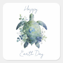 Happy Earth Day Turtle Design Vierkante Sticker