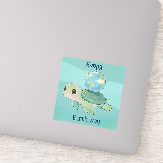 Happy Earth Day Turtle with Globe Sticker (Detail)