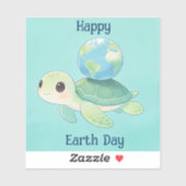 Happy Earth Day Turtle with Globe Sticker (Vel)