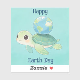 Happy Earth Day Turtle with Globe Sticker