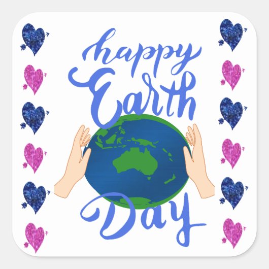 Happy Earth Day Vierkante Sticker (Voorkant)