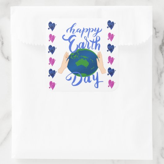 Happy Earth Day Vierkante Sticker (Tas)