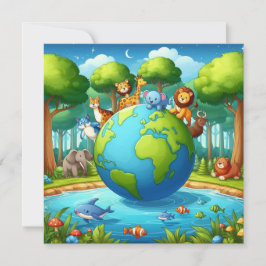 Happy Earth Day - Wereldbol Green Tree Water Conti Feestdagenkaart