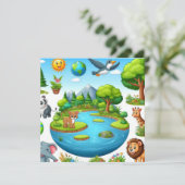 Happy Earth Day - Wereldbol Green Tree Water Conti Feestdagenkaart (Staand voorkant)