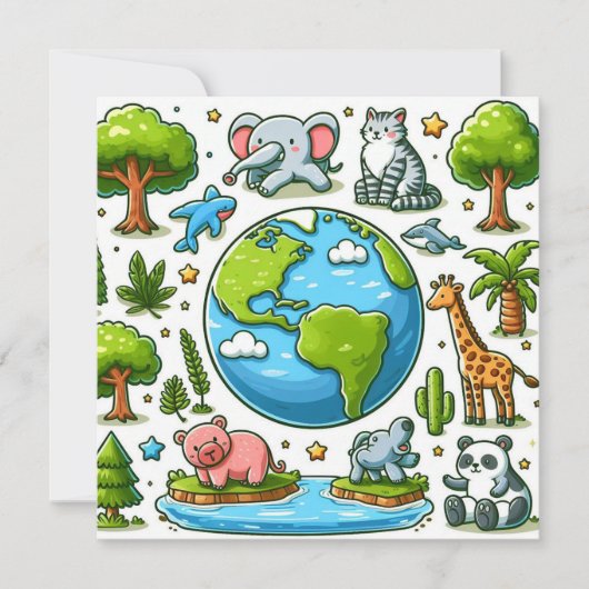 Happy Earth Day - Wereldbol Green Tree Water Conti Feestdagenkaart (Voorkant)
