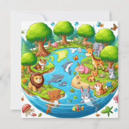 Happy Earth Day - Wereldbol Green Tree Water Conti Feestdagenkaart