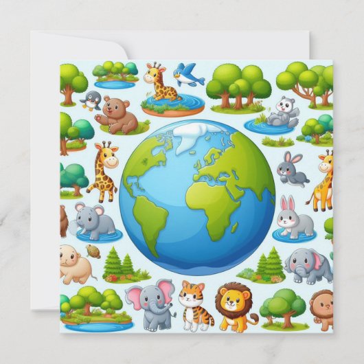 Happy Earth Day - Wereldbol Green Tree Water Conti Feestdagenkaart (Voorkant)