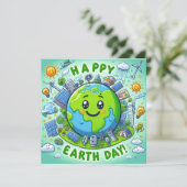 Happy Earth Day - Wereldbol Green Tree Water Conti Feestdagenkaart (Staand voorkant)