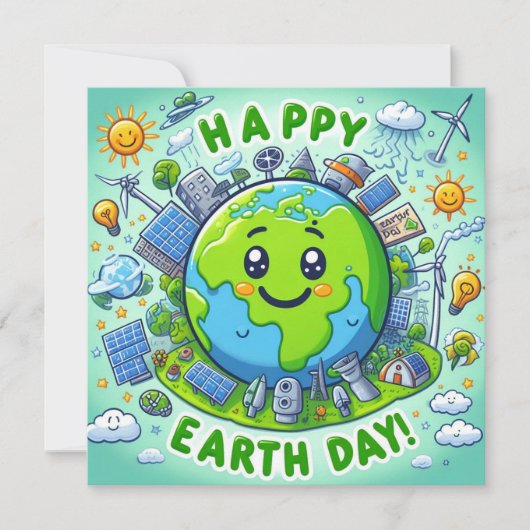 Happy Earth Day - Wereldbol Green Tree Water Conti Feestdagenkaart (Voorkant)