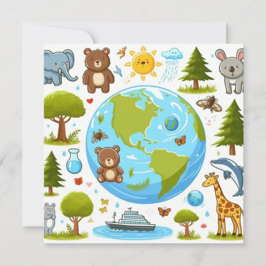 Happy Earth Day - Wereldbol Green Tree Water Conti Feestdagenkaart (Voorkant)