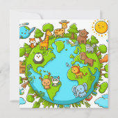 Happy Earth Day - Wereldbol Green Tree Water Conti Feestdagenkaart (Voorkant)