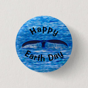 Happy Earth Day Whale Tail Blue Ocean Ronde Button 3,2 Cm
