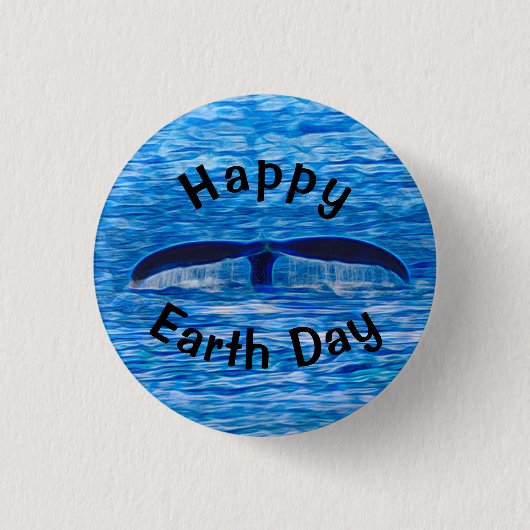 Happy Earth Day Whale Tail Blue Ocean Ronde Button 3,2 Cm (Voorkant)