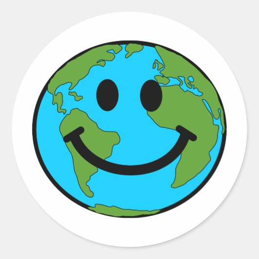 Happy Earth Face Ronde Sticker (Voorkant)