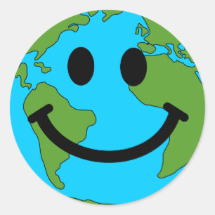 Happy Earth Face Ronde Sticker