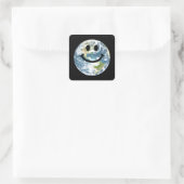 Happy Earth-gezicht Vierkante Sticker (Tas)