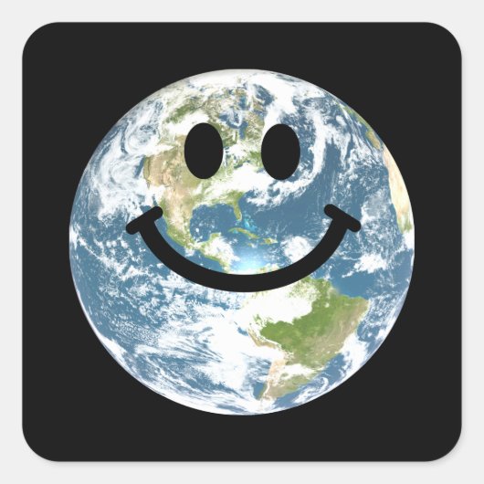 Happy Earth-gezicht Vierkante Sticker (Voorkant)