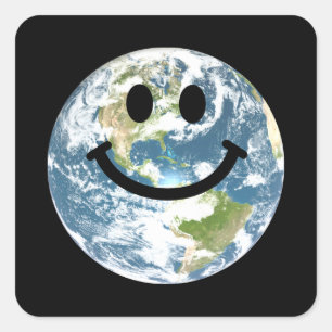 Happy Earth-gezicht Vierkante Sticker
