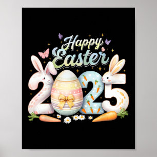 Happy Easter 2025 Bunny Rabbit Face Paasdag Wom Poster