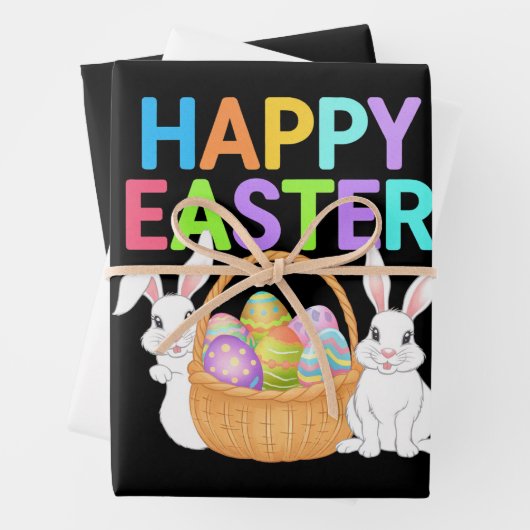 Happy Easter 2025 Eggs Bunny Schattige Konijn Inpakpapier Vel (In situ)