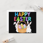 Happy Easter 2025 Eggs Bunny Schattige Konijn Kaart (Voorkant / Achterkant in situ)