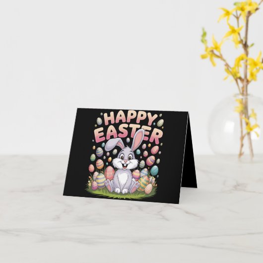 Happy Easter 2025 Eggs Bunny Schattige Konijn Kaart (Gele Bloem)