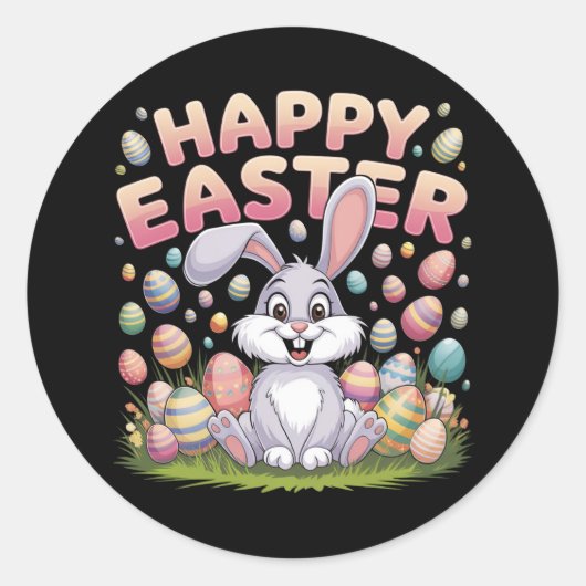 Happy Easter 2025 Eggs Bunny Schattige Konijn Ronde Sticker (Voorkant)