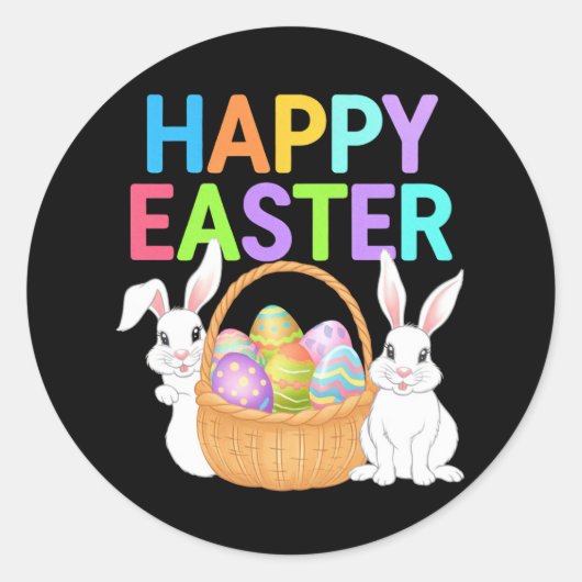 Happy Easter 2025 Eggs Bunny Schattige Konijn Ronde Sticker (Voorkant)
