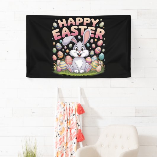 Happy Easter 2025 Eggs Bunny Schattige Konijn Spandoek (Insitu)