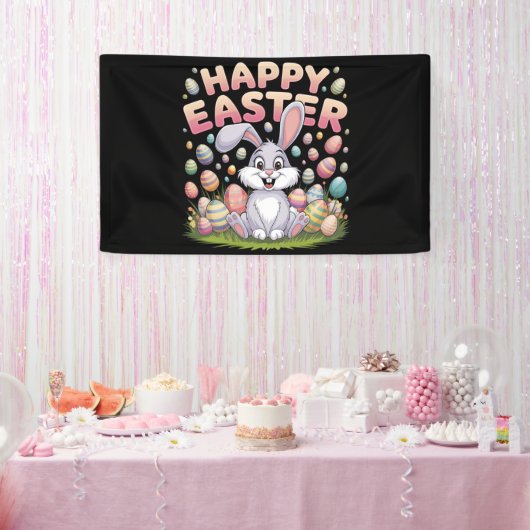 Happy Easter 2025 Eggs Bunny Schattige Konijn Spandoek (Feest)