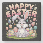 Happy Easter 2025 Eggs Bunny Schattige Konijn Stenen Onderzetter (Voorkant)