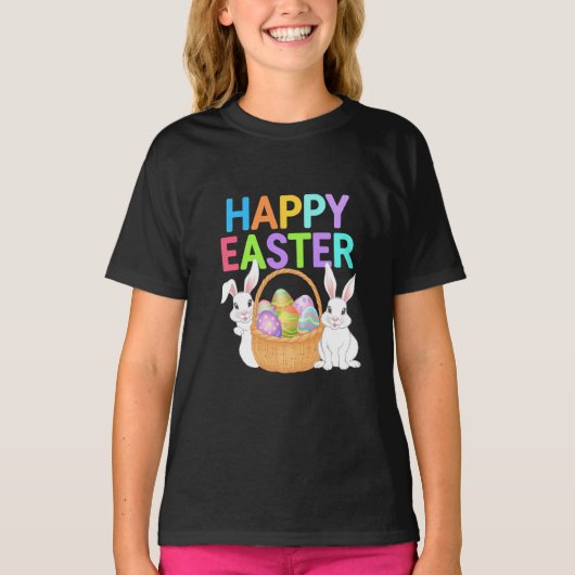 Happy Easter 2025 Eggs Bunny Schattige Konijn T-shirt (Voorkant)